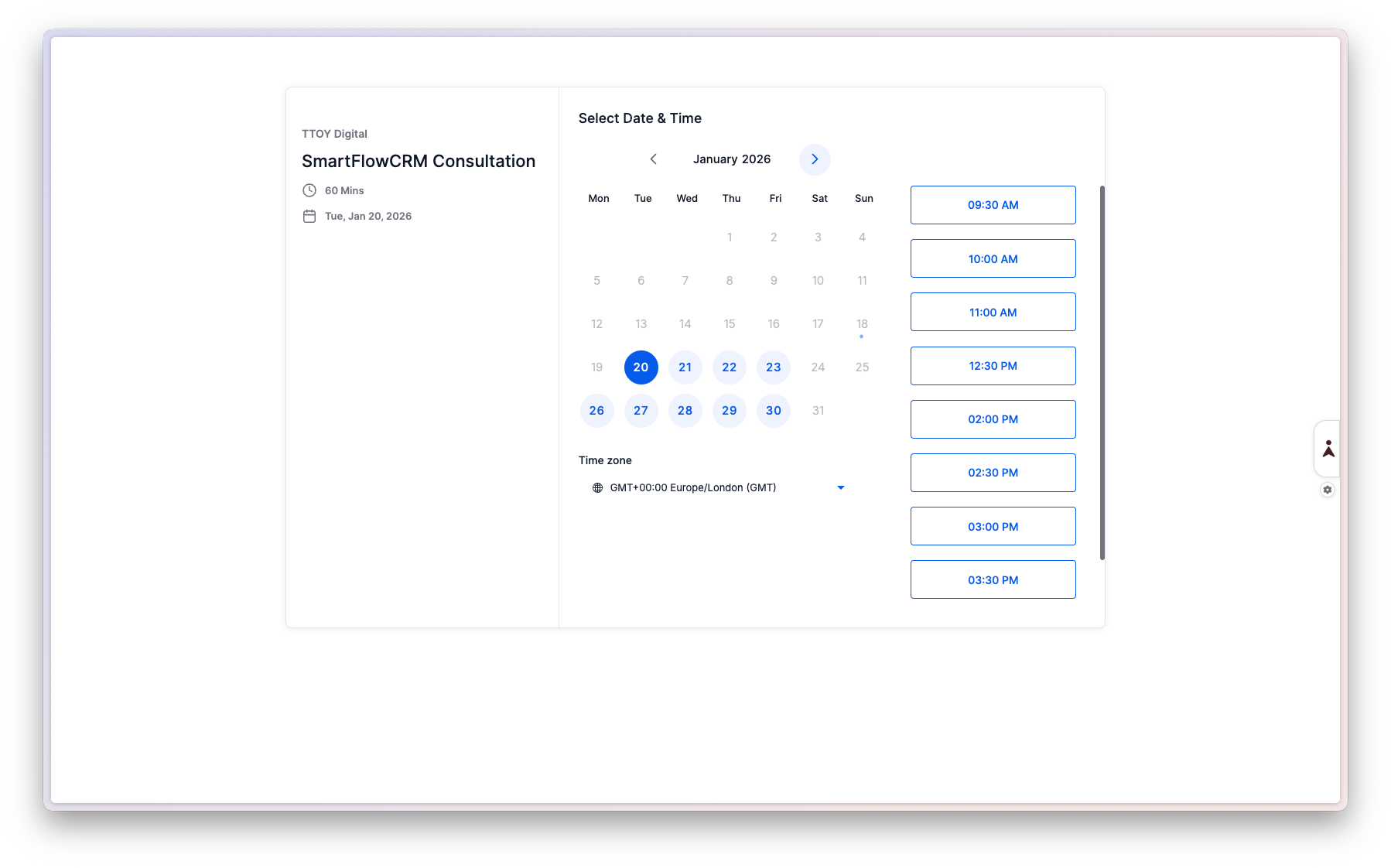 SmartFlow Appointment Scheduling - Online booking calendar
