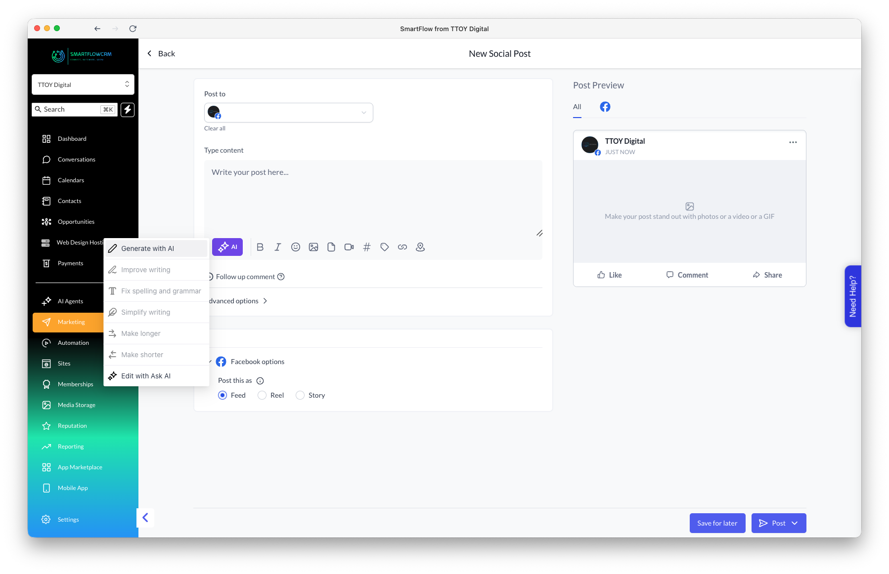 SmartFlow Built-In AI - Generate content with AI assistance