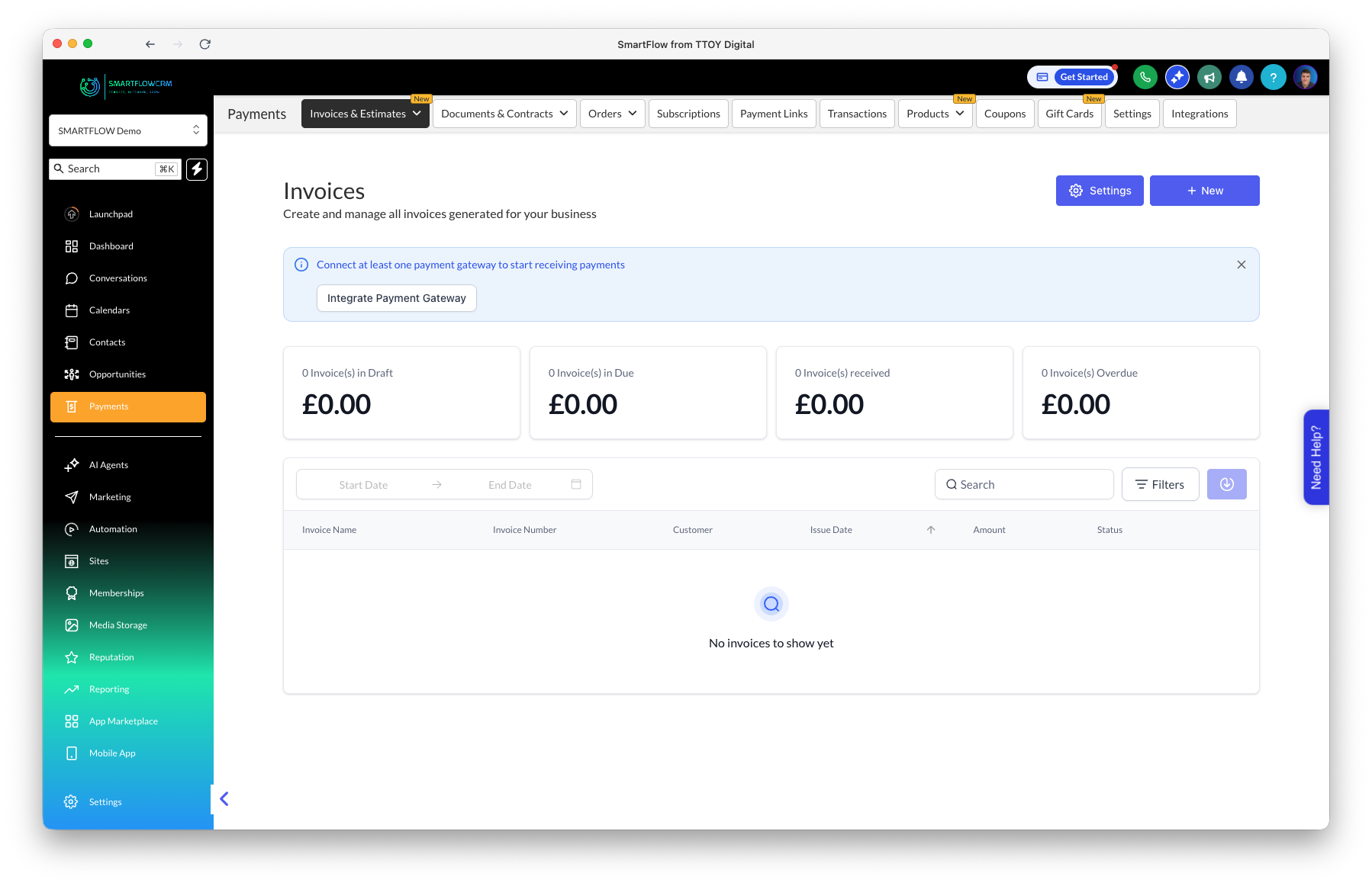 SmartFlow Invoicing & Payments - Invoice management dashboard