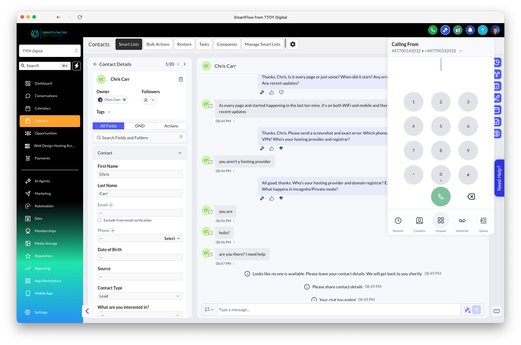 SmartFlowCRM Phone System - Make calls directly from your CRM with full contact context